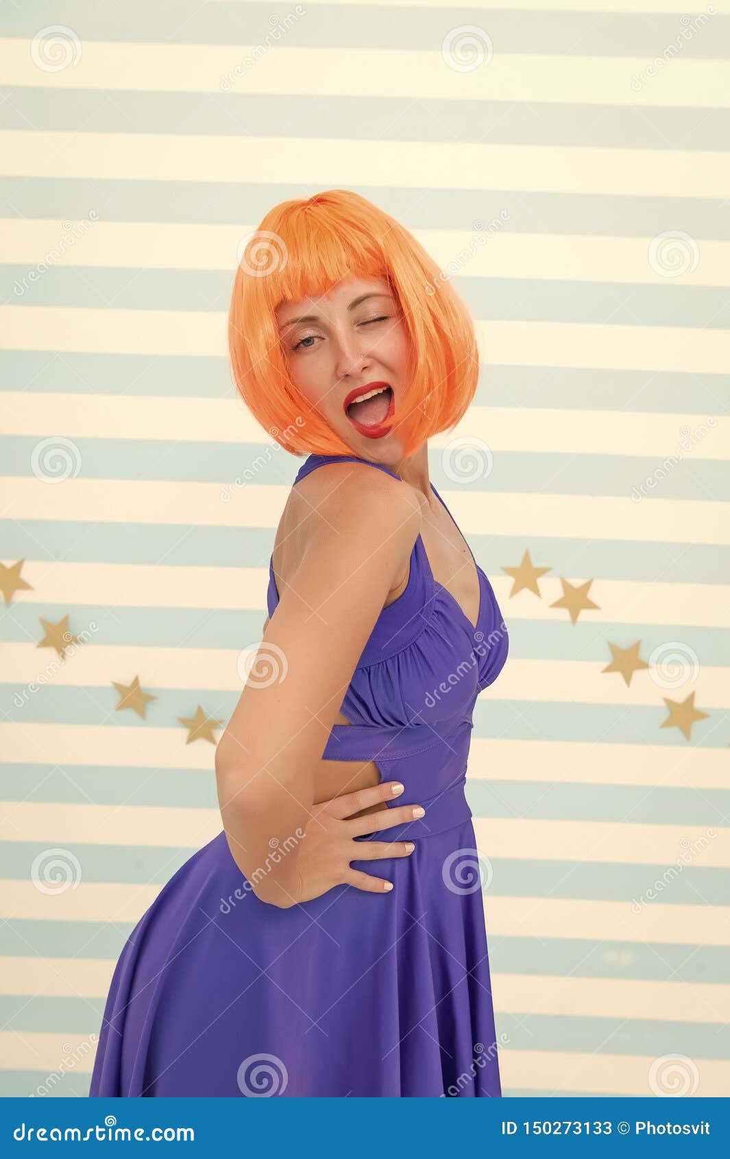Crazy Girl Winking. Girl with Orange Hair and Crazy Look. Fashion Model  that Cause Admiration Stock Image - Image of attractive, facial: 150273133