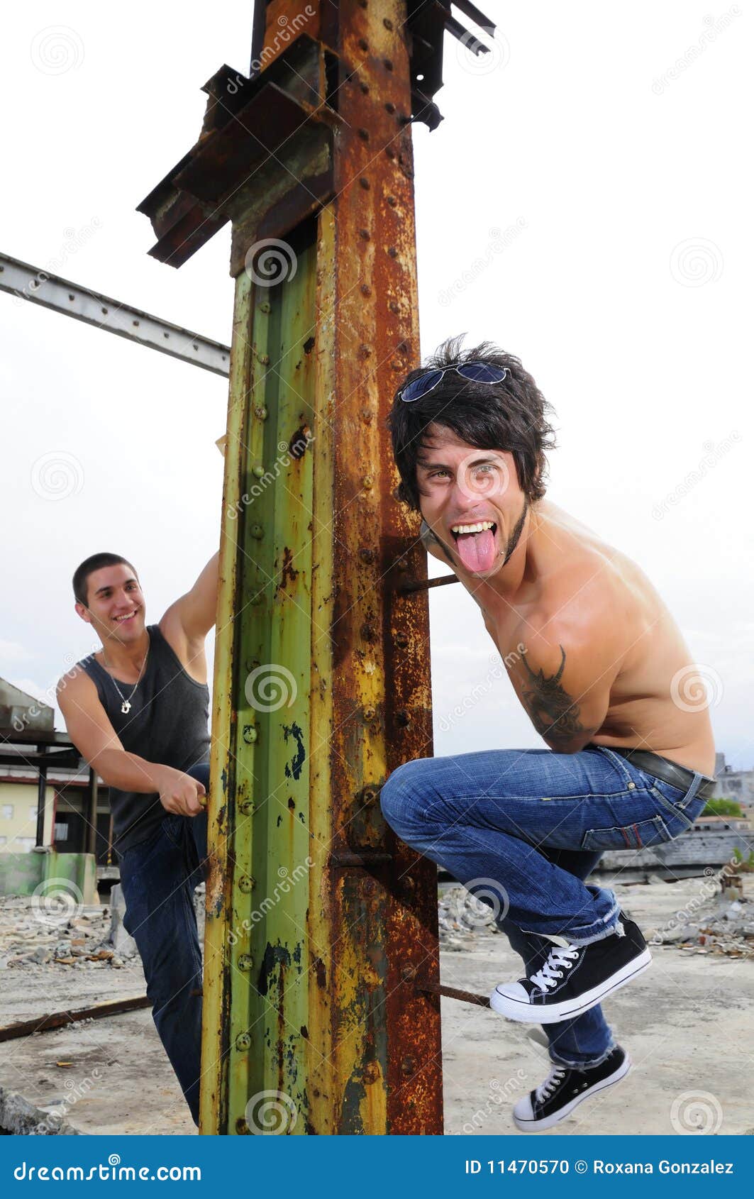 Crazy Guys on Grunge Urban Background Stock Photo Image of fashion
