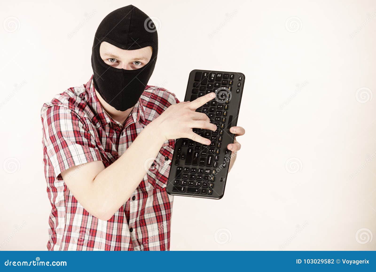 Man Wearing Balaclava Holding Keyboard Stock Photo Image of rage