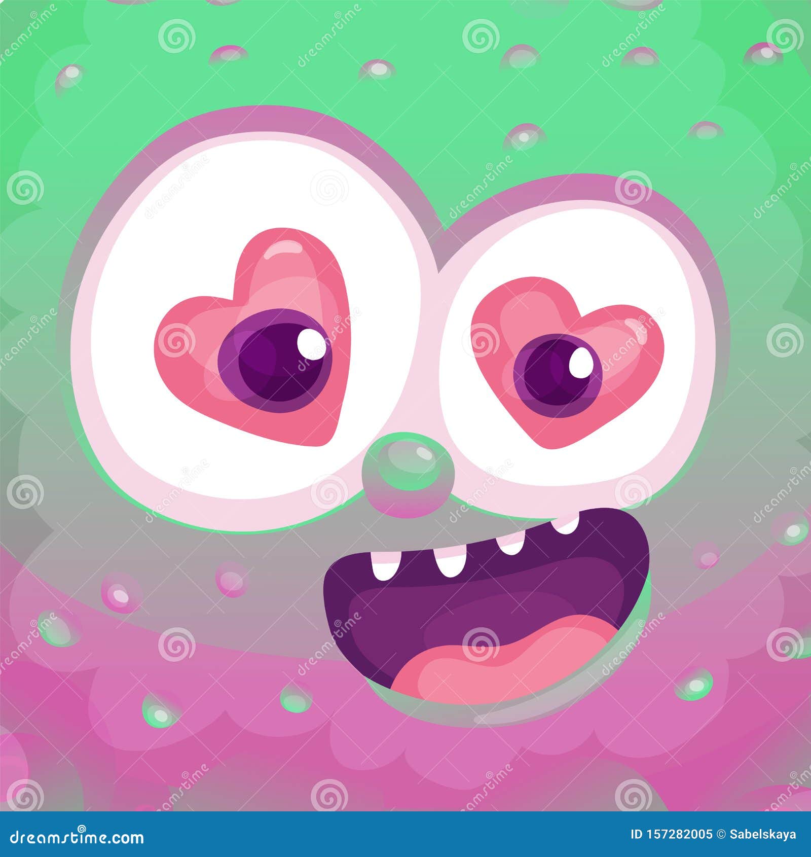 Crazy in Love - Heart Eyes Monster with Funny Face and Teeth Stock Vector -  Illustration of card, character: 157282005