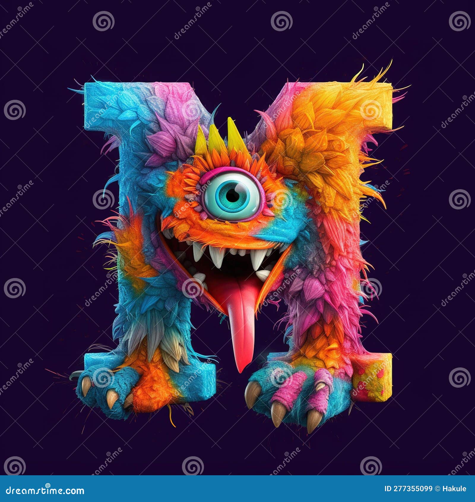 Crazy Mad Funny Cute Tiny Monster in the Form of the Letter M, Created