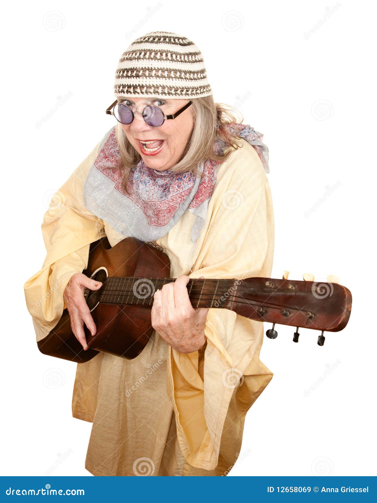 crazy new age woman with guitar