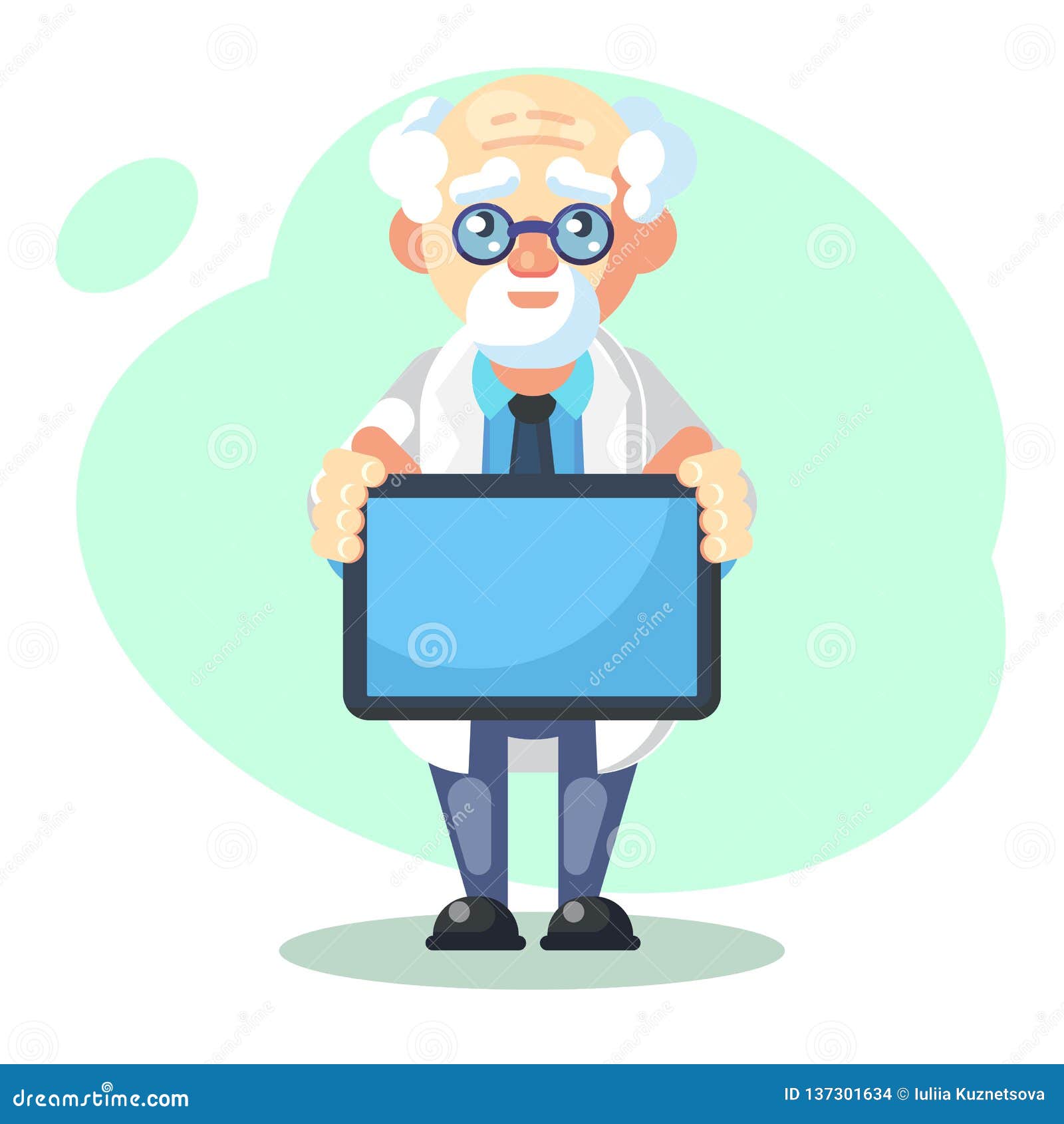 Crazy Scientist with Messege Text Board. Funny Character. Cartoon