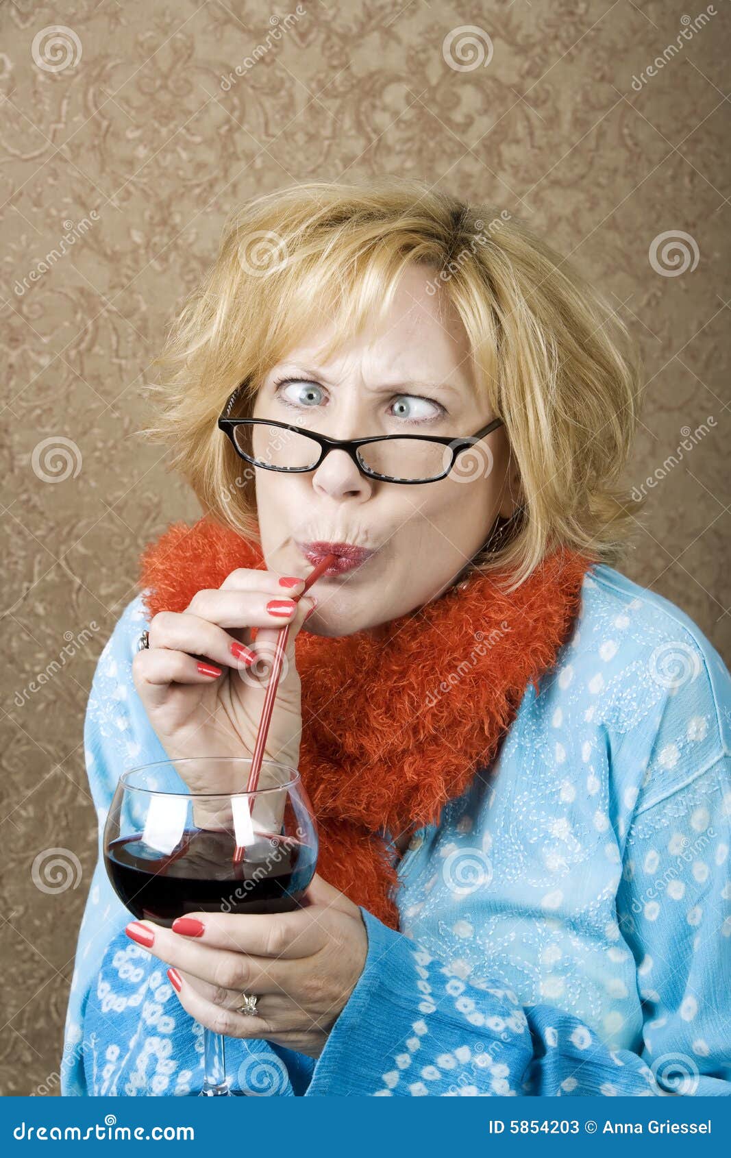 Crazy Woman Drinking Wine Stock Photos - Image: 5854203