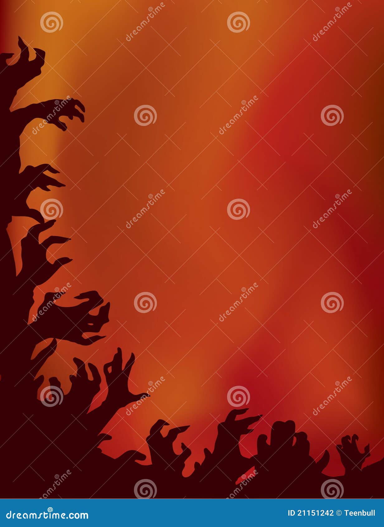 Crazy zombie fire party. Hands silhouettes. Zombie party at the fire background with hands in the air