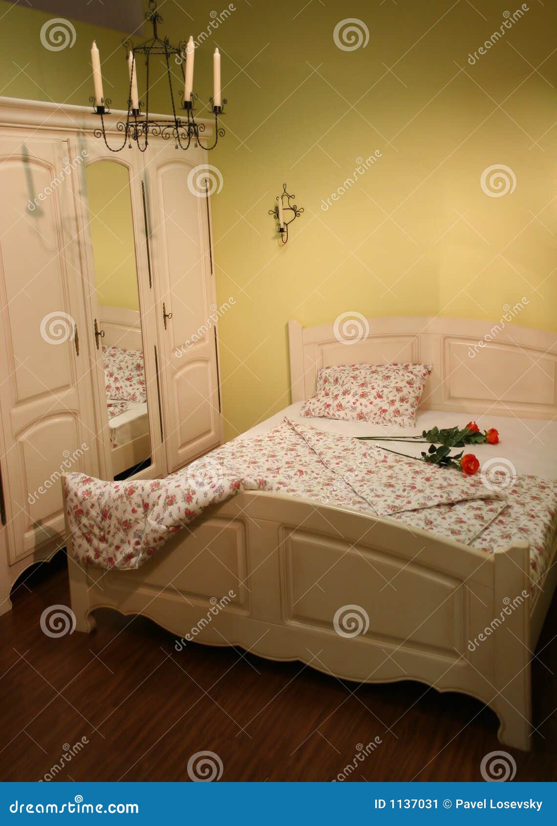 Cream Bedroom With Roses Stock Image Image Of Coverlet