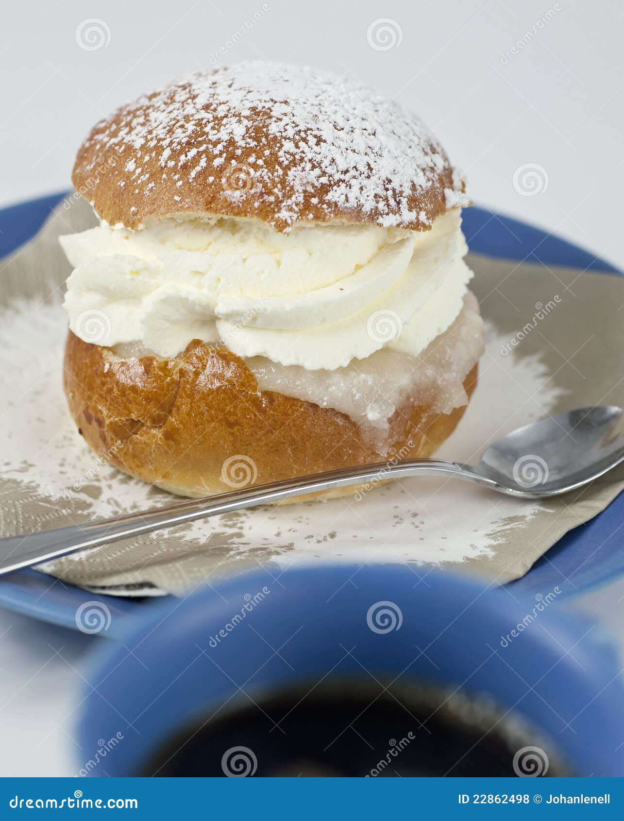 Cream Bun with Almond Paste and Coffee Stock Photo Image of bake