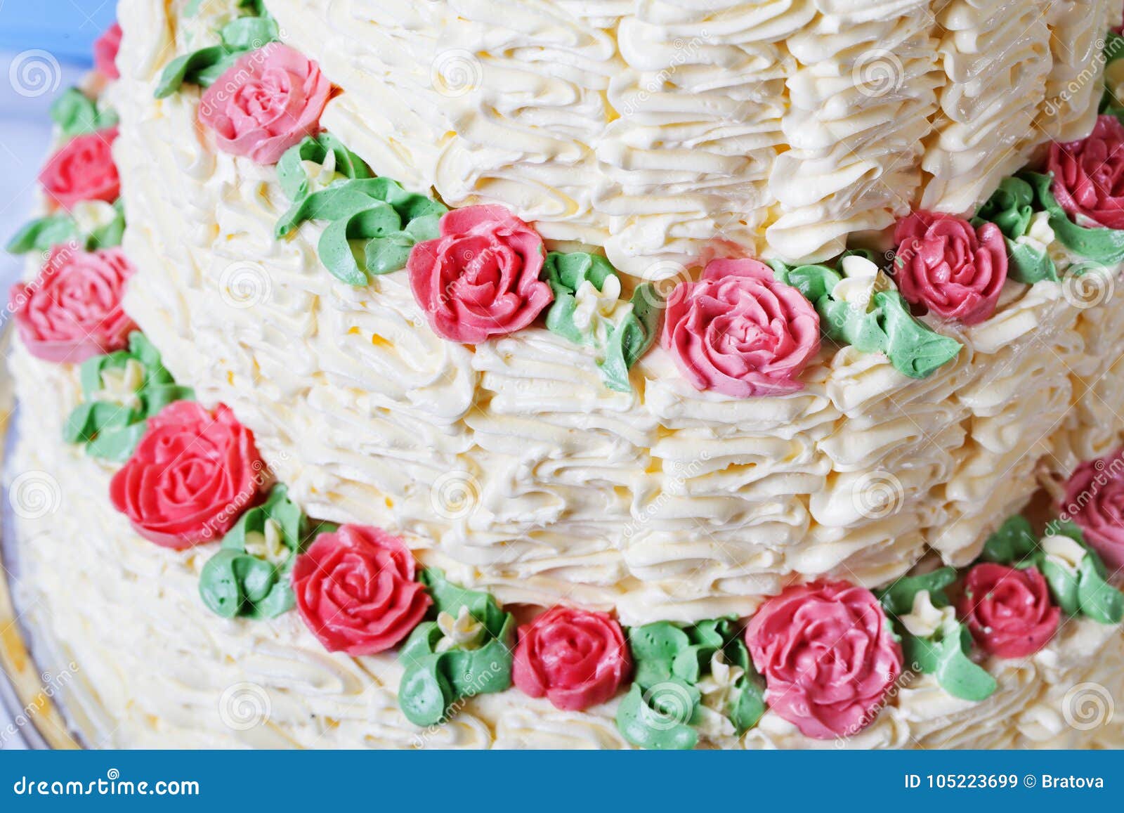 Cream Cake Closeup of a Rose from a Cream Decor Stock Image Image of