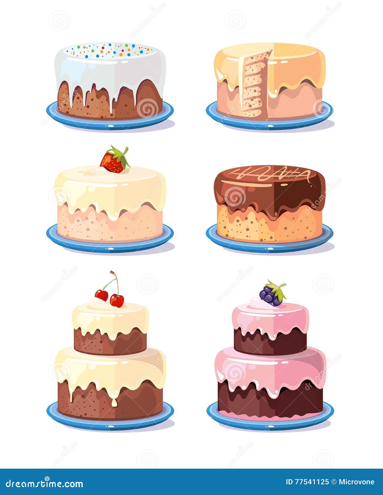 cream cake tasty cakes  set in cartoon style