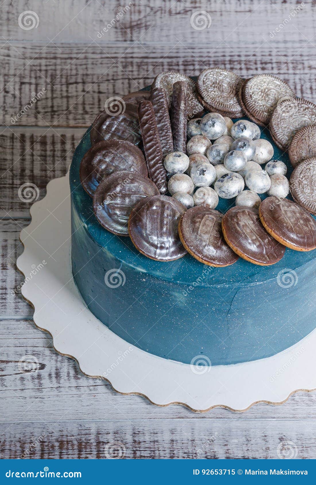 Cream Cheese Galaxy Cake with Cookies and Chocolate Marmelade Stock