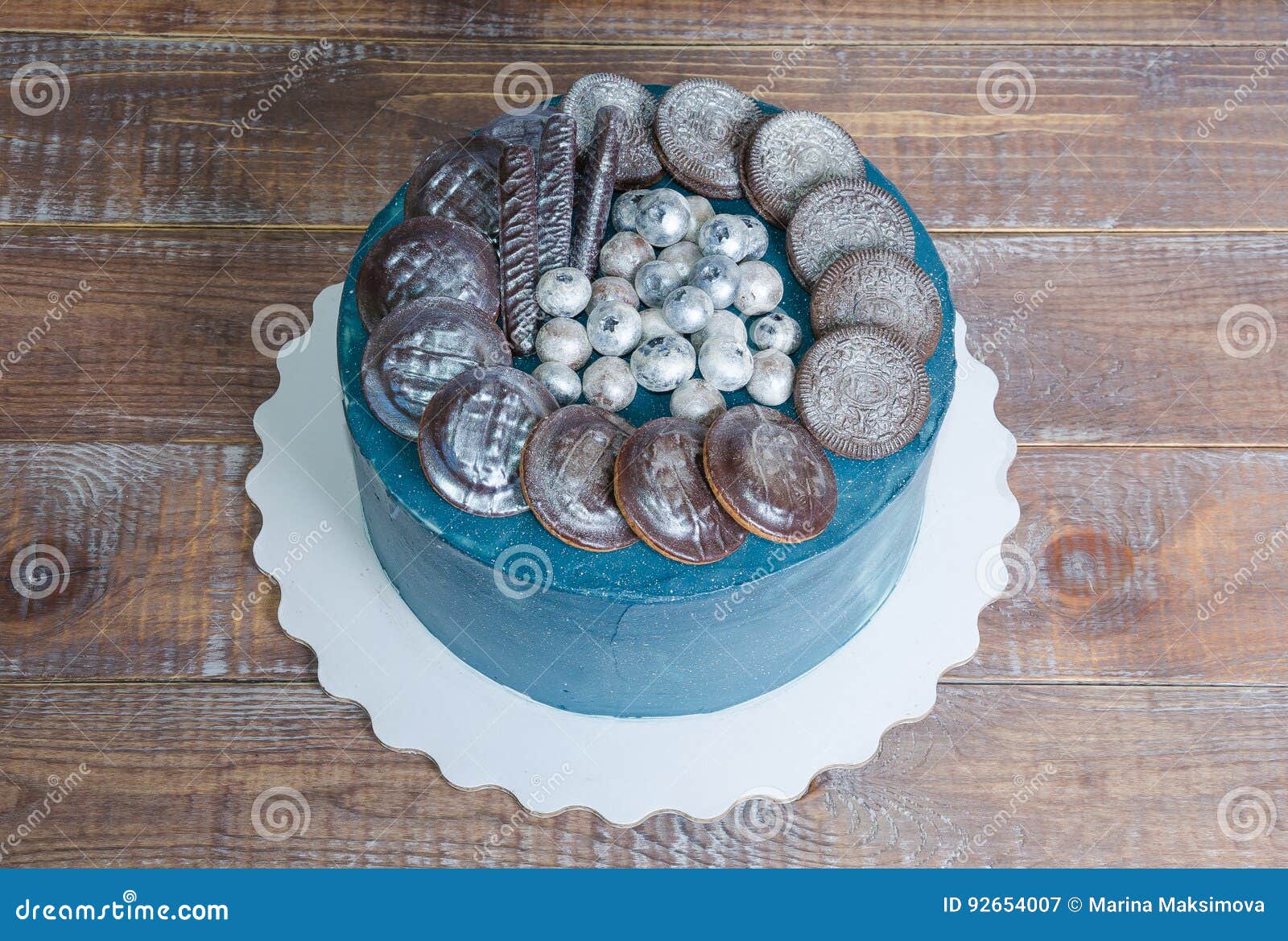 Cream Cheese Galaxy Cake with Cookies and Chocolate Marmelade Stock