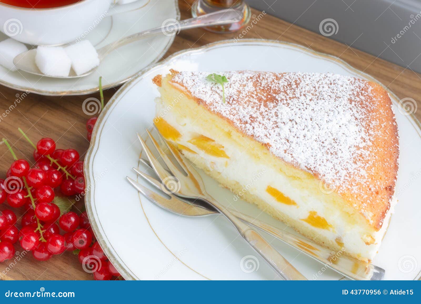 Cream Cheese Peach Cake stock photo. Image of slice, peach 43770956