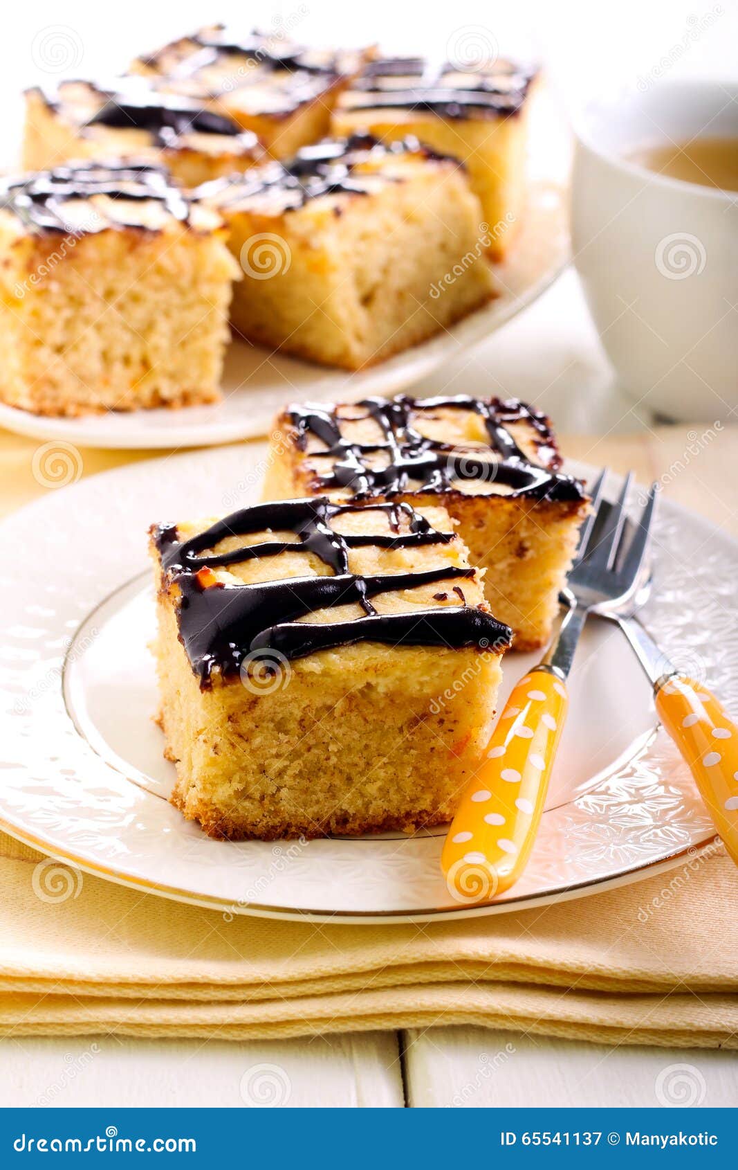 Cream and Chocolate Glaze Topping Blondie Stock Image Image of cake