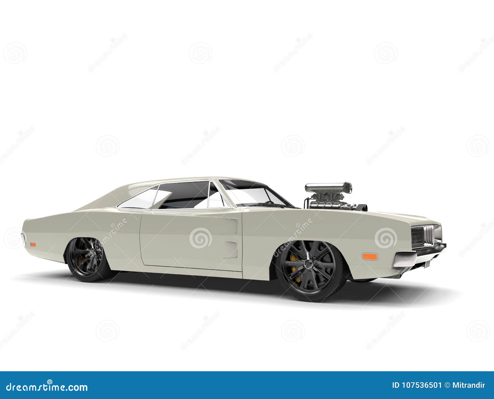 Cream Colored Vintage American Muscle Car Beauty Shot Stock