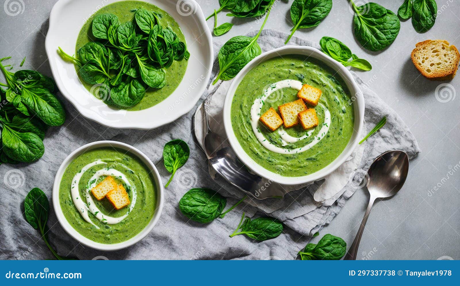 Cream Fresh Spinach Soup Old Green Healthy Liquid Organic Stock