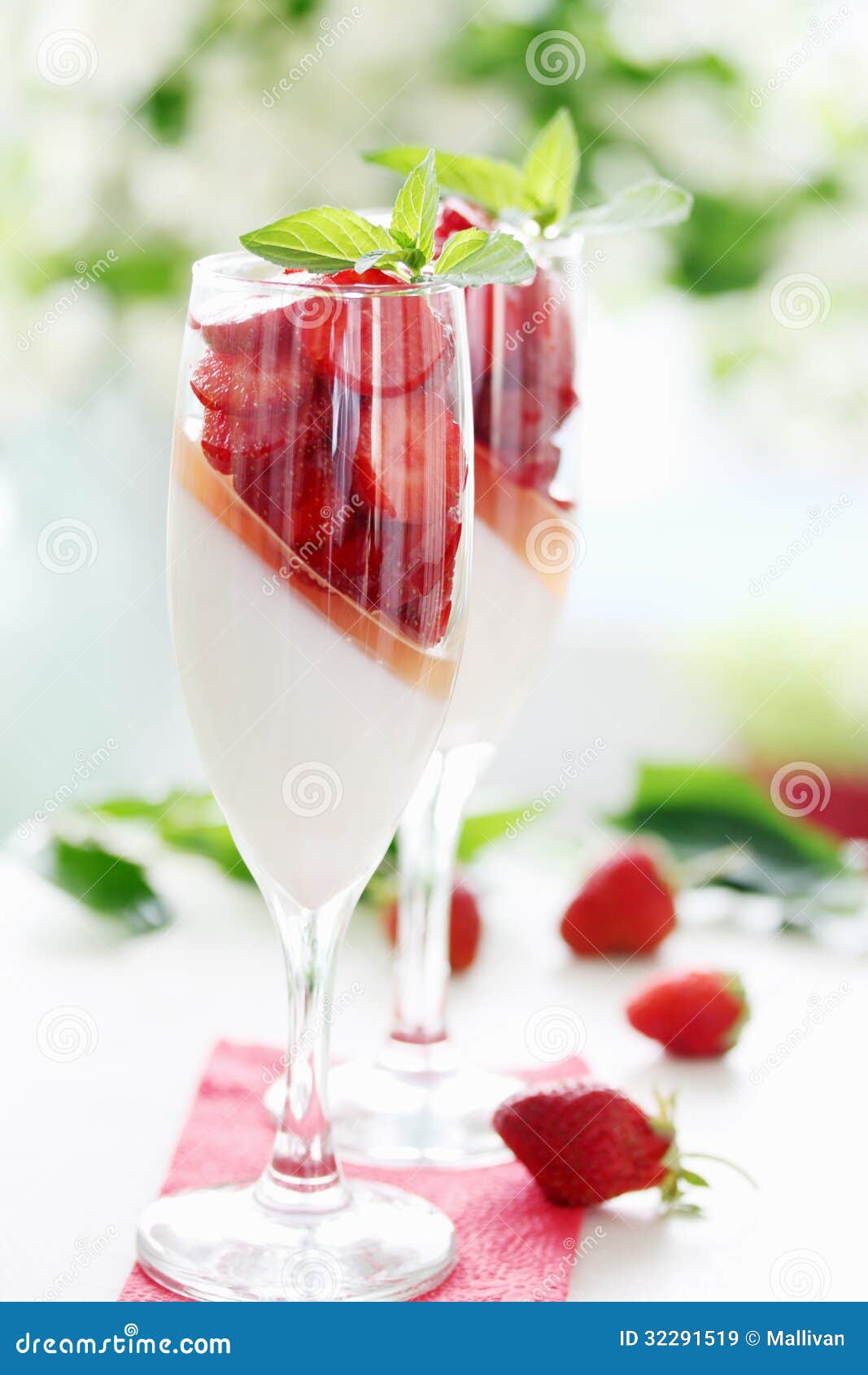 Cream Jelly with Strawberries Stock Image Image of high, closeup
