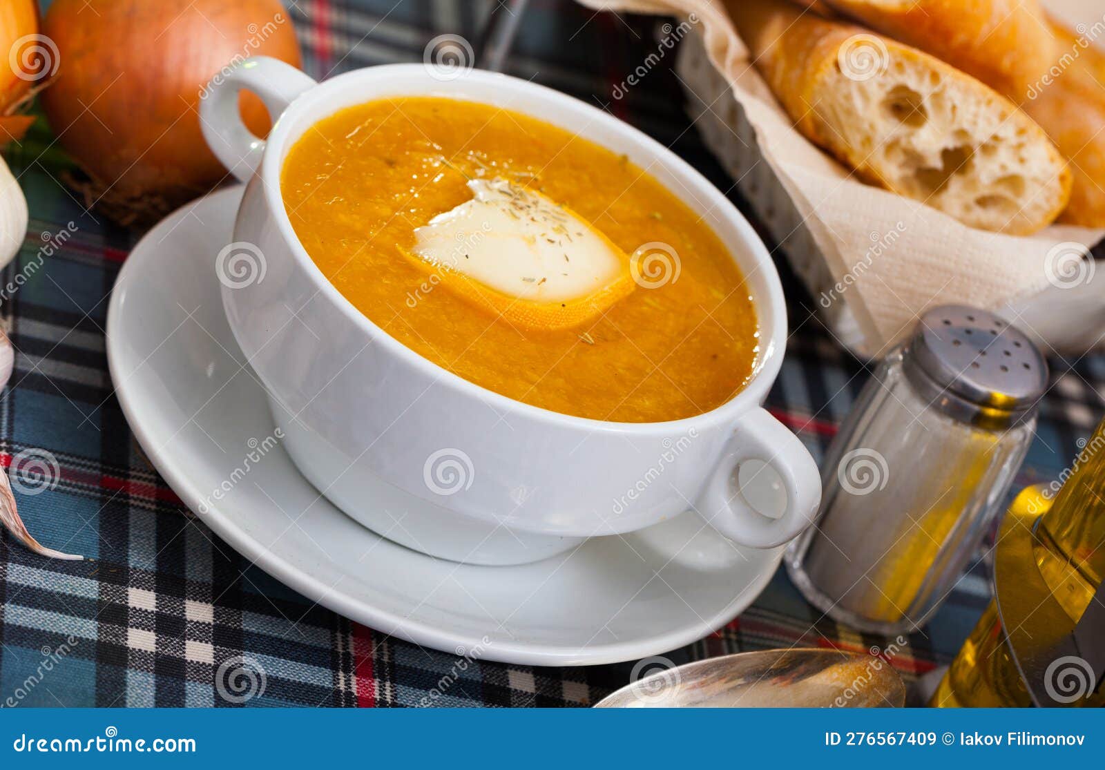 Cream soup with cheese stock image. Image of banquet 276567409