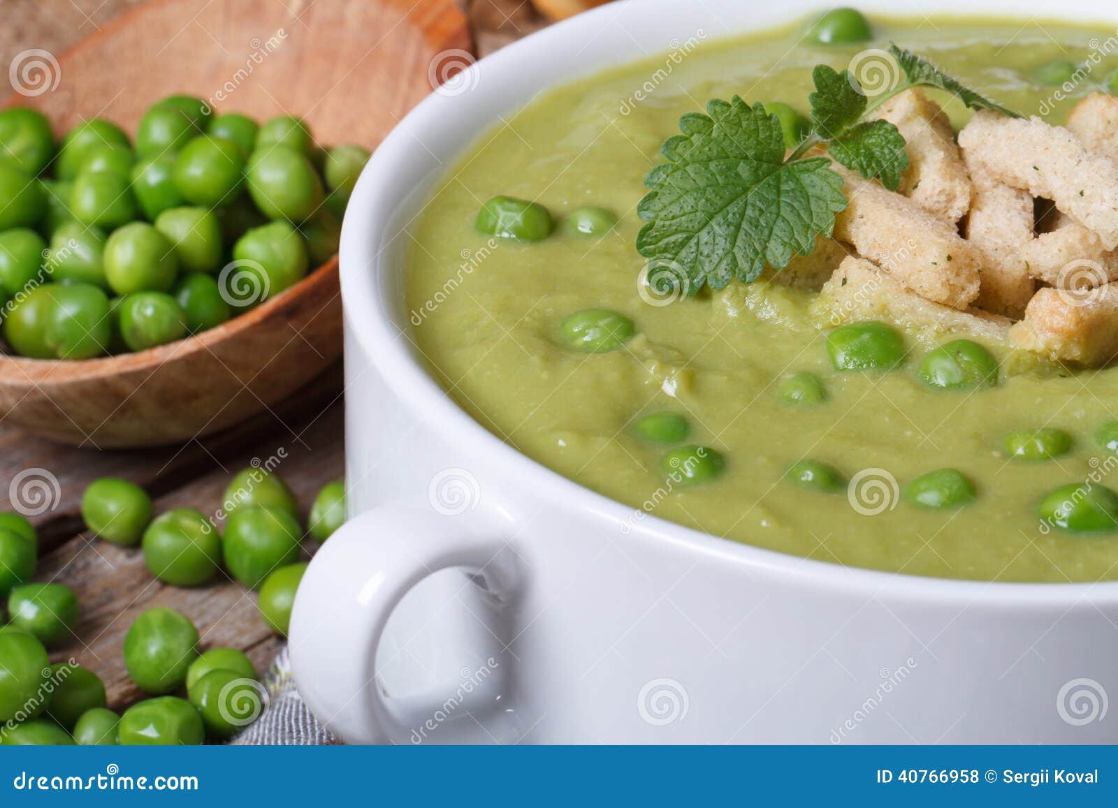 Cream Soup of Fresh Green Peas and Mint Macro Stock Photo Image of