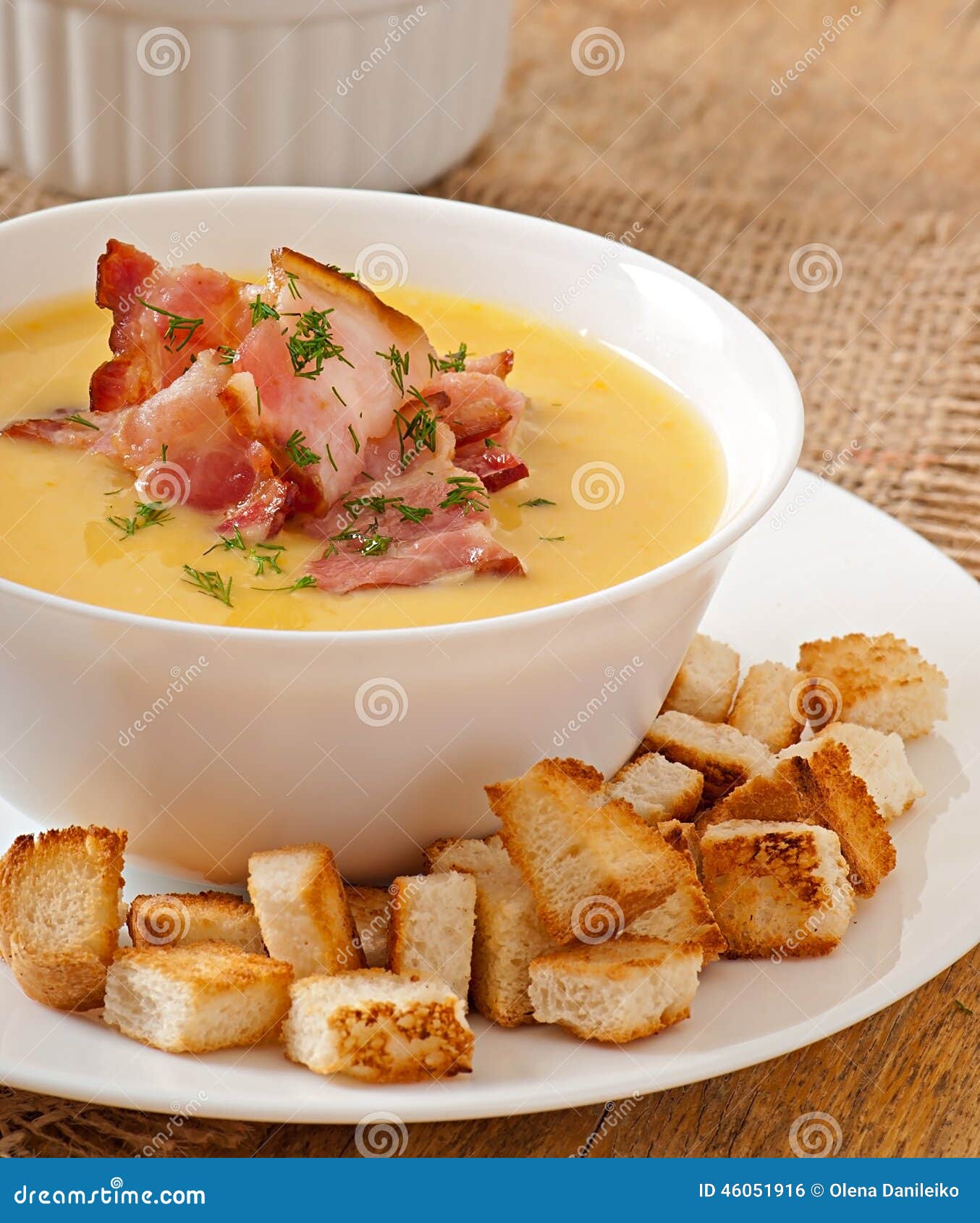 Cream Soup of Peas with Fried Bacon Stock Photo Image of cooked, pork