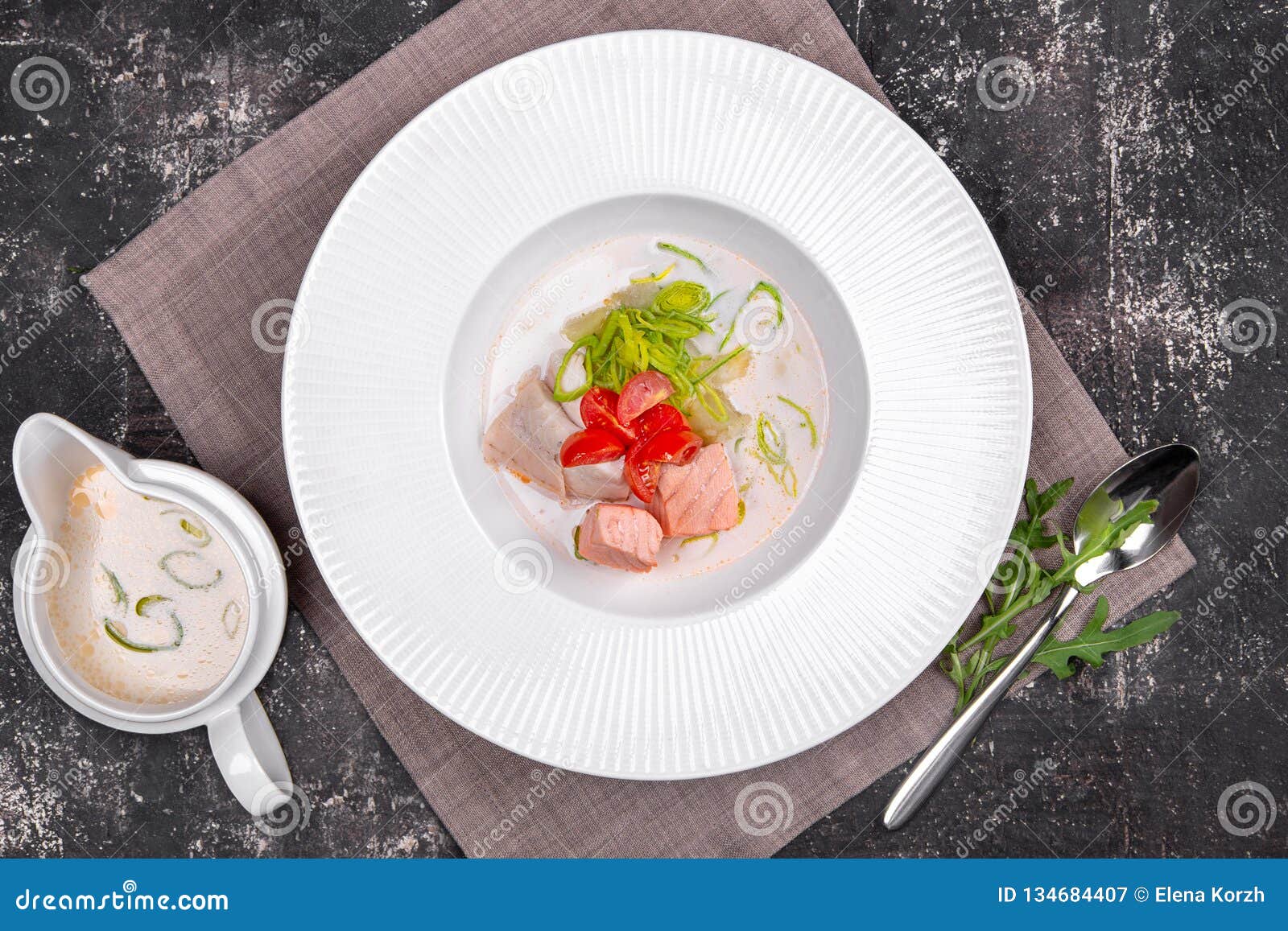 Cream soup with seafood stock image. Image of lunch 134684407