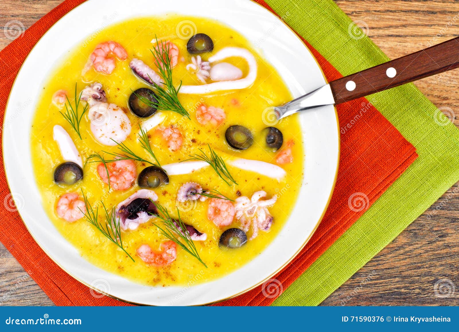 Cream Soup with Seafood stock photo. Image of plate, crab 71590376