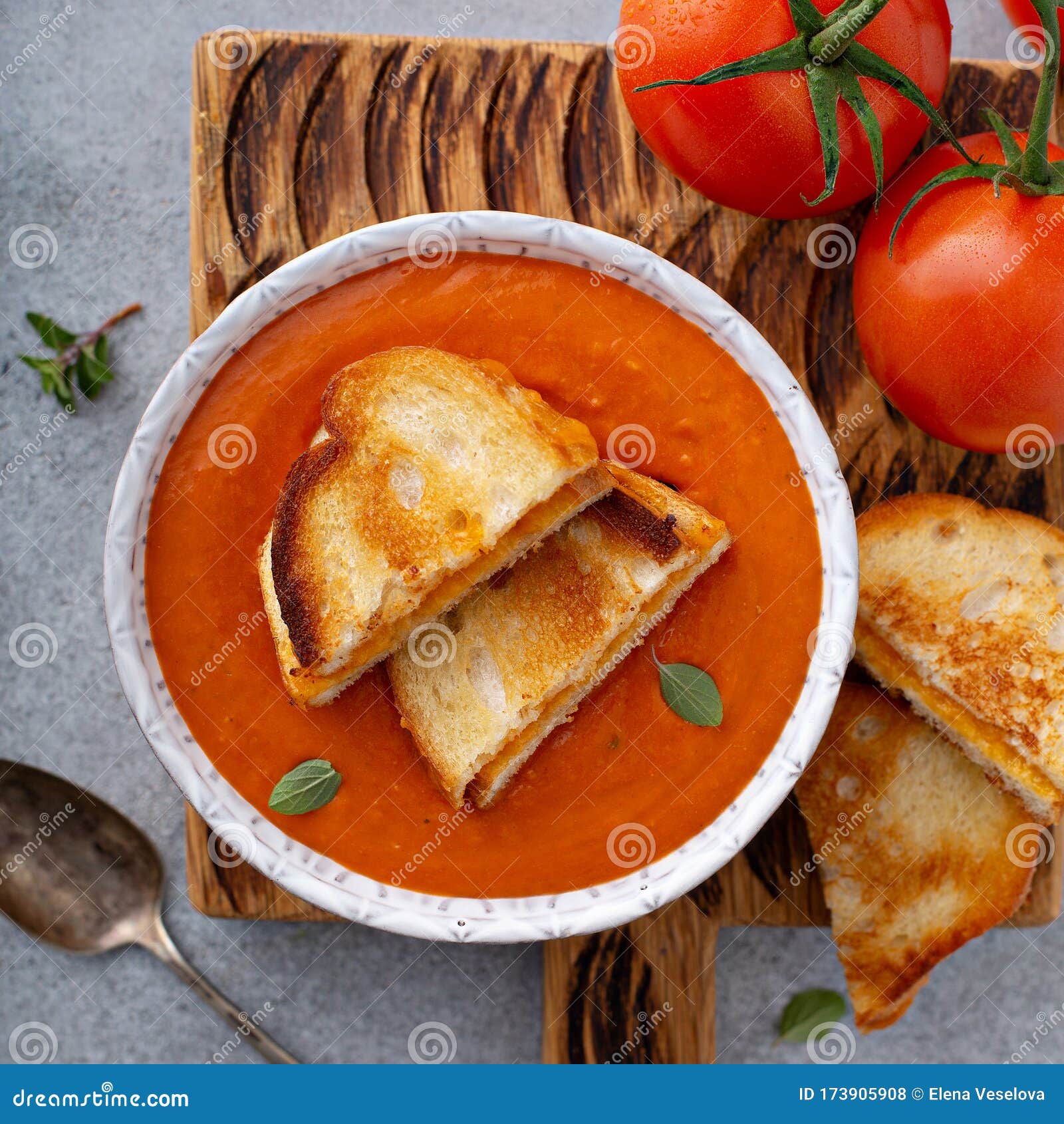 Cream of Tomato Soup with Grilled Cheese Stock Photo Image of food
