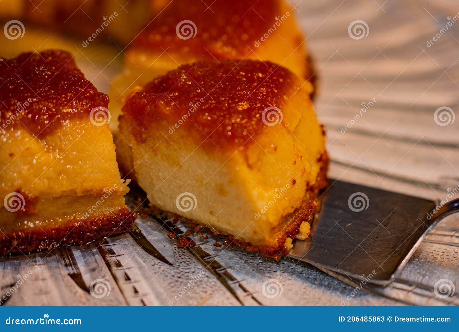 Creamy Bread Pudding with Caramel Sauce. Selective Focus. Stock Image