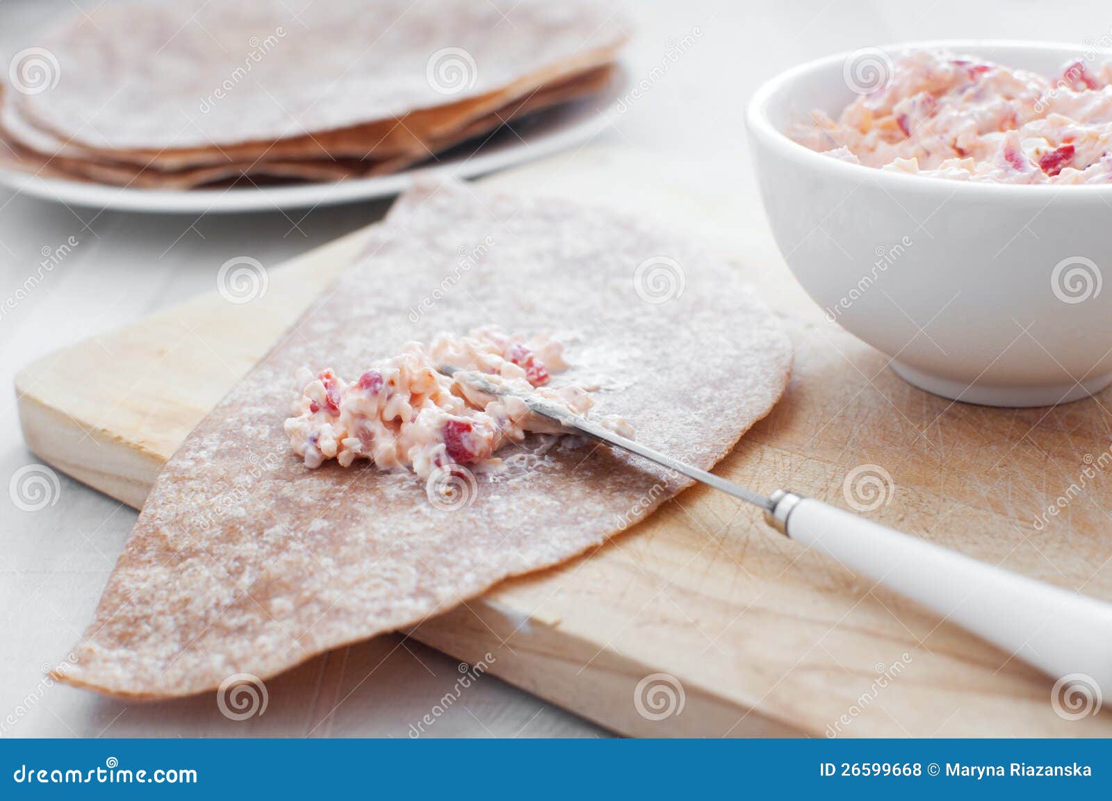 Creamy Cheese Spread in Pita Bread Stock Photo Image of onion, sauce