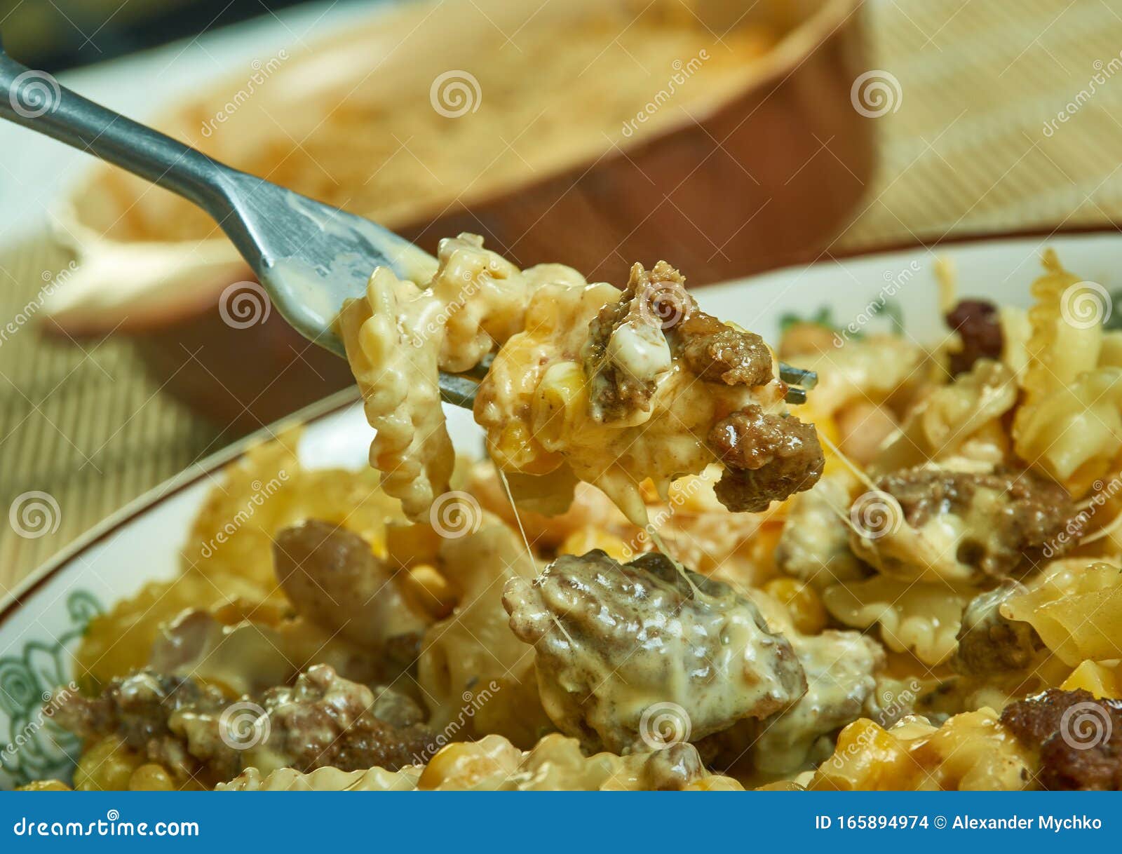 Creamy Cheesy Taco Pasta Bake Stock Photo - Image of closeup, snack