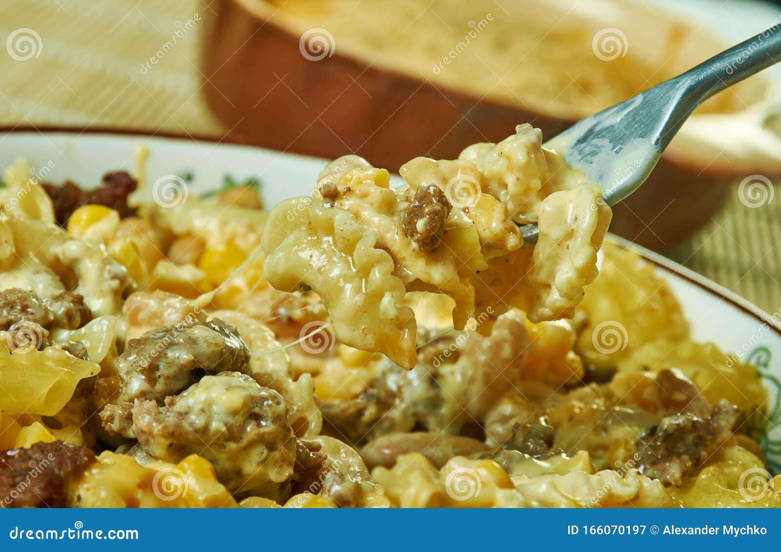 Creamy Cheesy Taco Pasta Bake Stock Image - Image of tasty, cheese