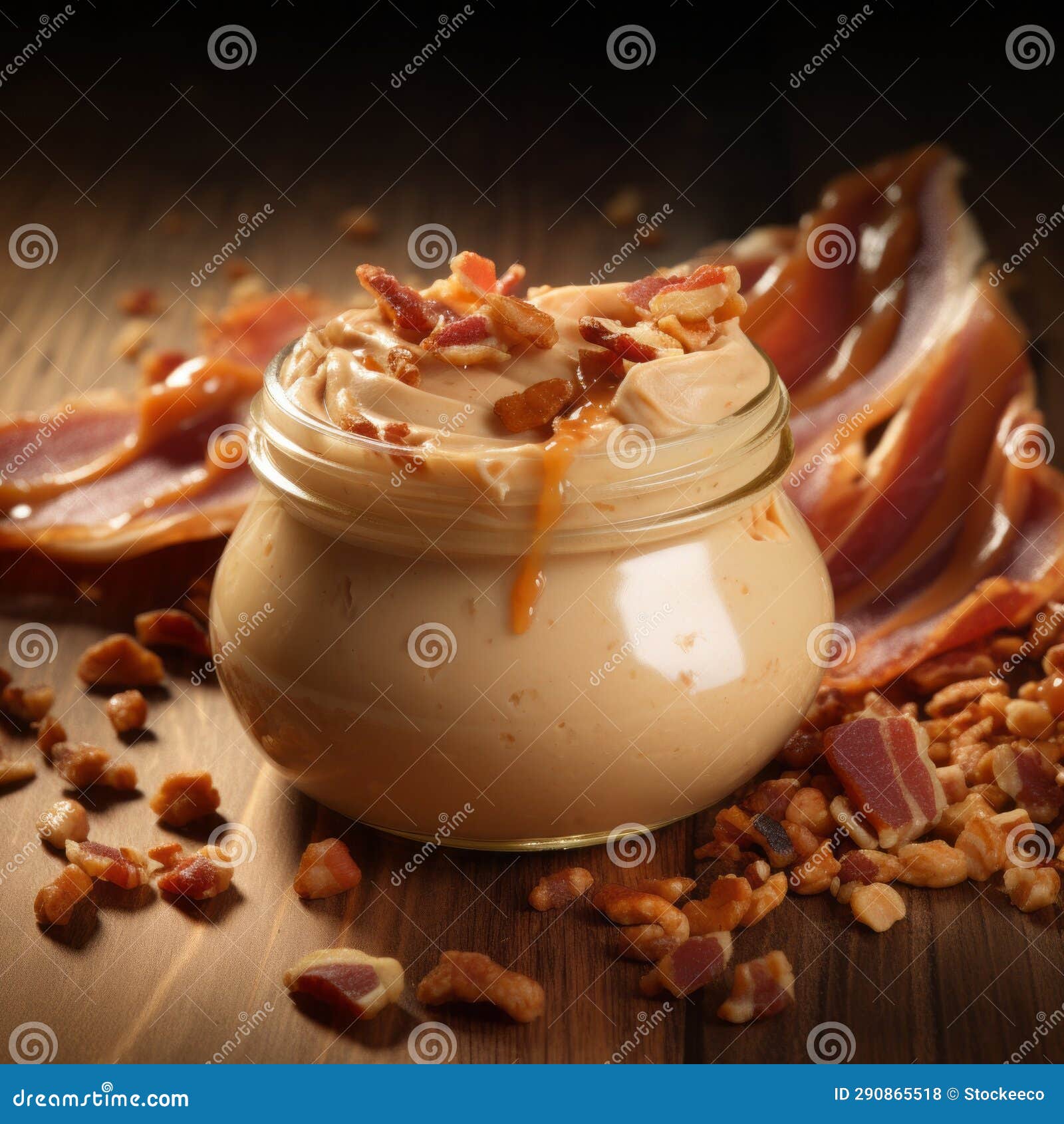 creamy and crunchy bacon peanut butter with nuts - stock image