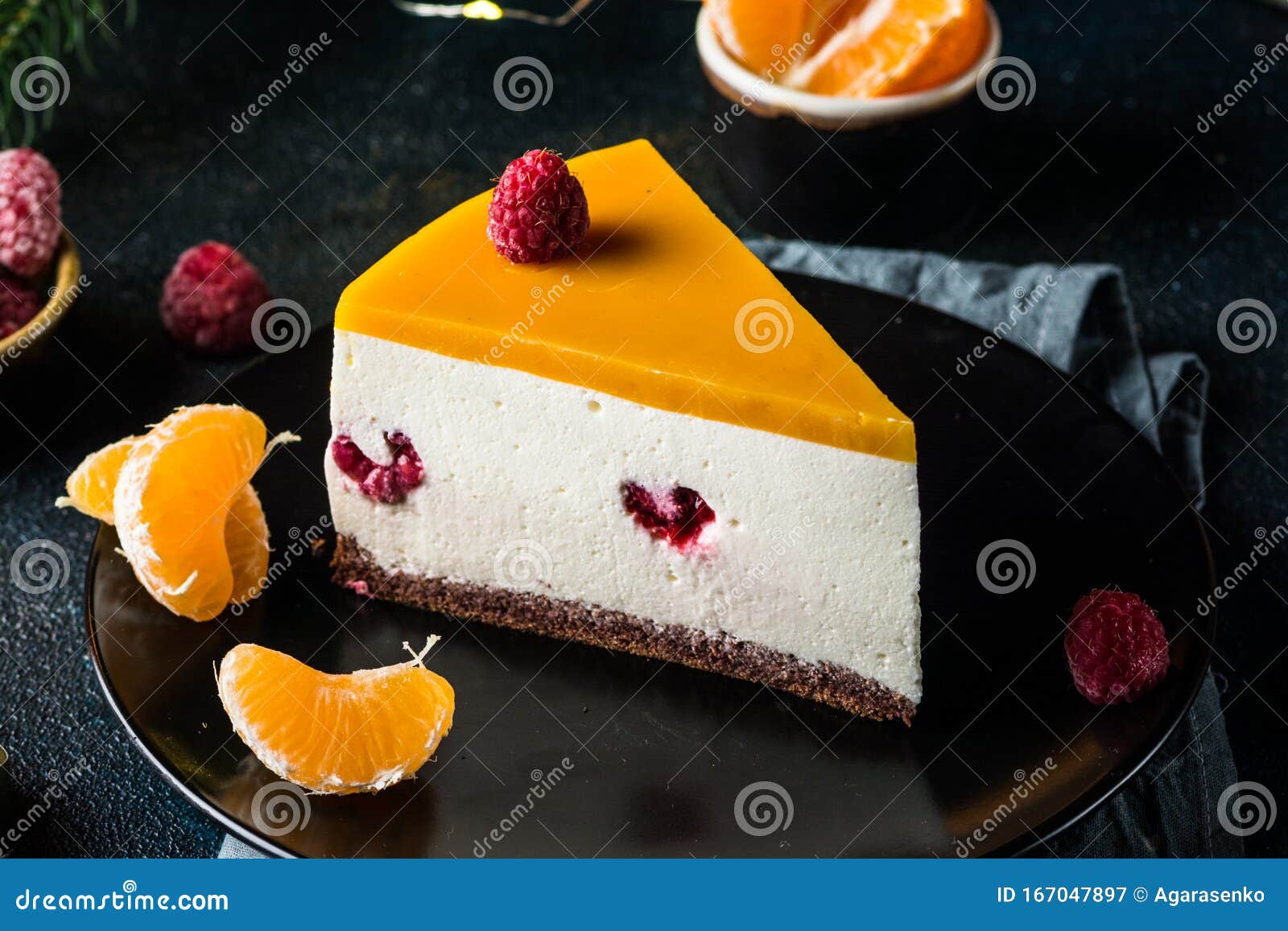 creamy mascarpone cheese cake. new york cheesecake. christmas dessert. healthy food. creative atmospheric decoration