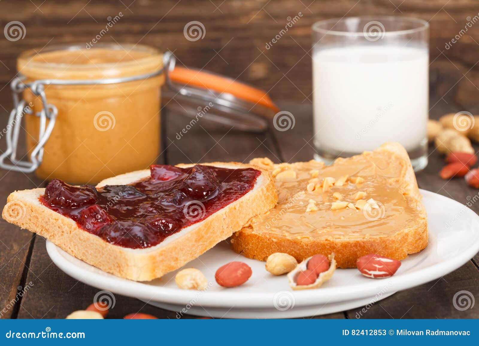 Creamy Peanut Butter & Jam Sandwich Stock Image Image of slice