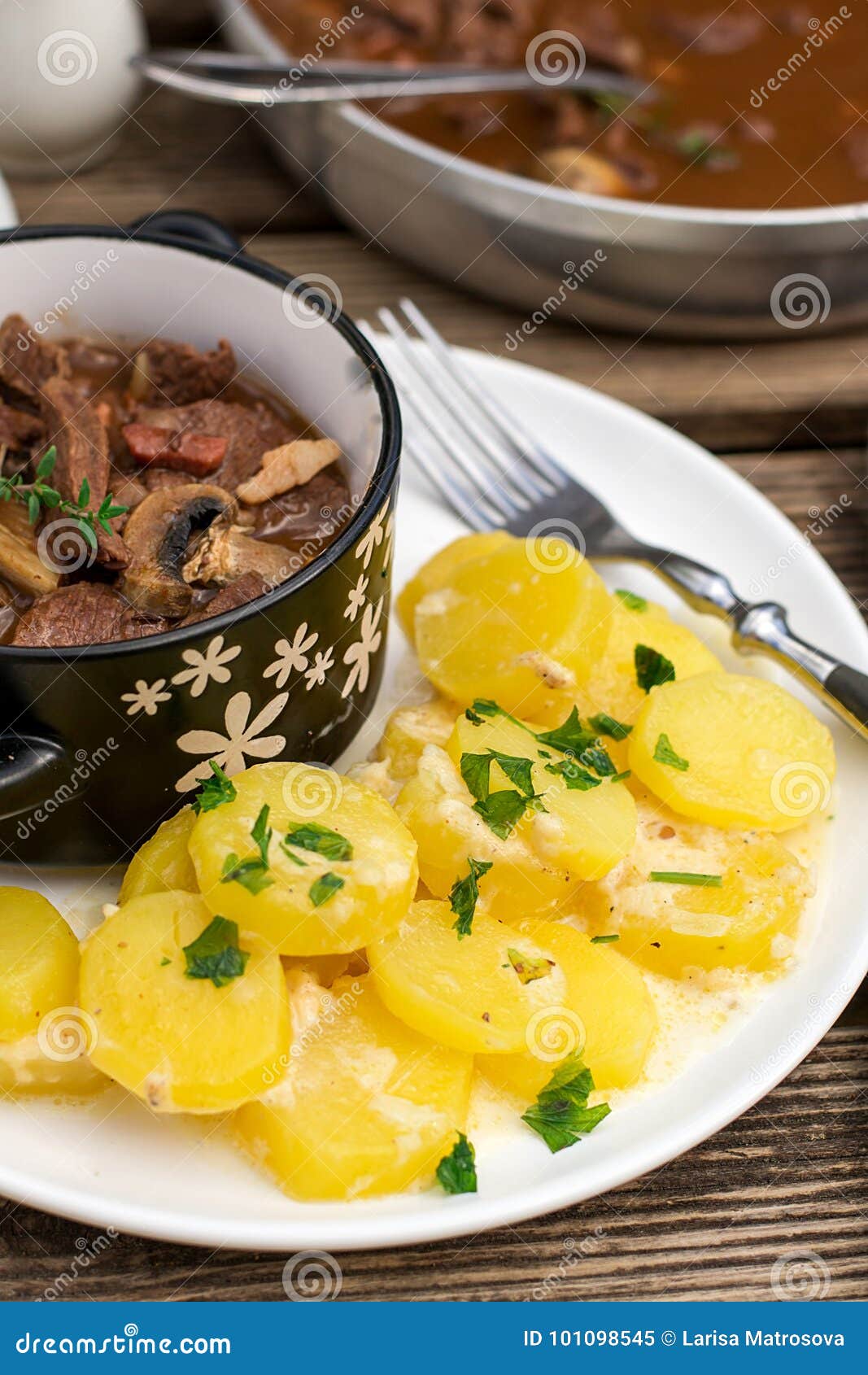 Creamy Potatoes Boiled with Milk and Parsley Stock Image Image of