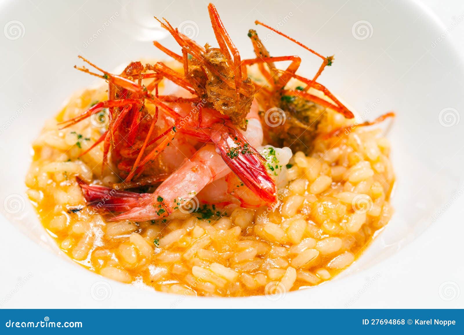 Creamy Risotto Rice Dish with Red Prawns. Stock Photo Image of creamy, meal 27694868
