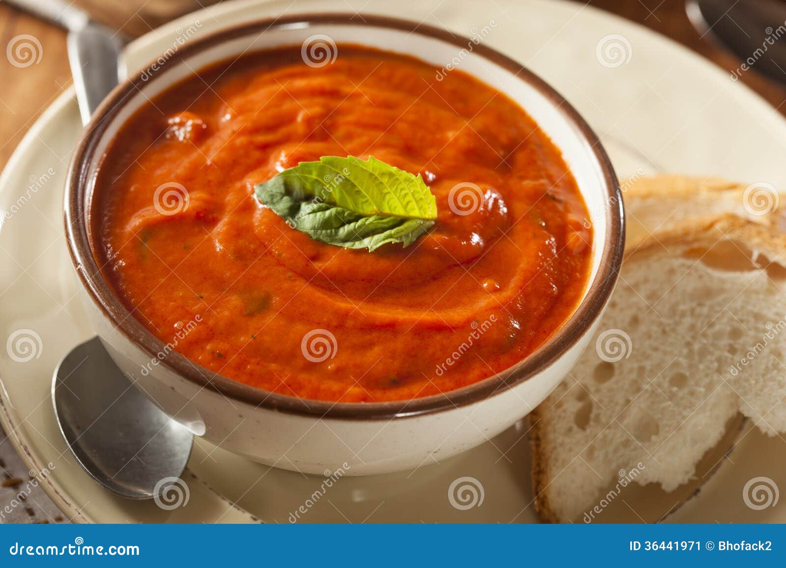 Creamy Tomato Basil Bisque Soup Stock Image Image of herb, eating