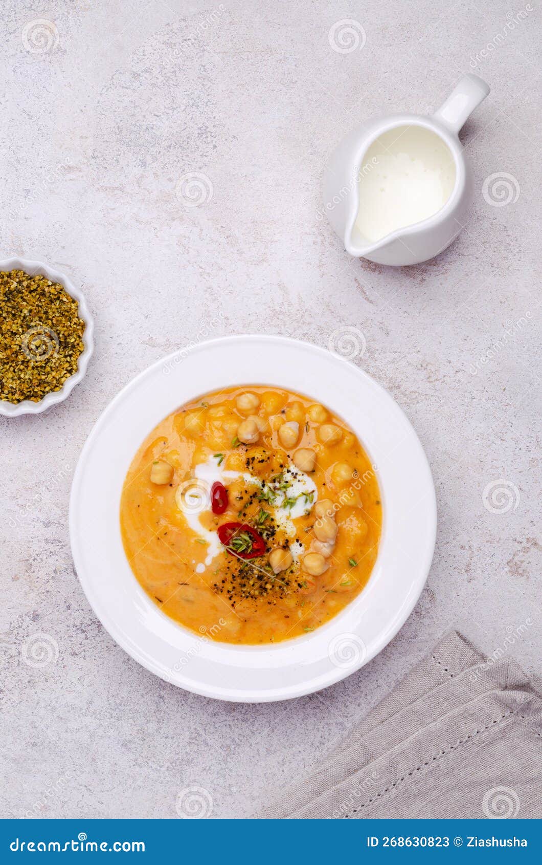 Creamy Vegetable Soup with Chickpeas Stock Image - Image of food, meal