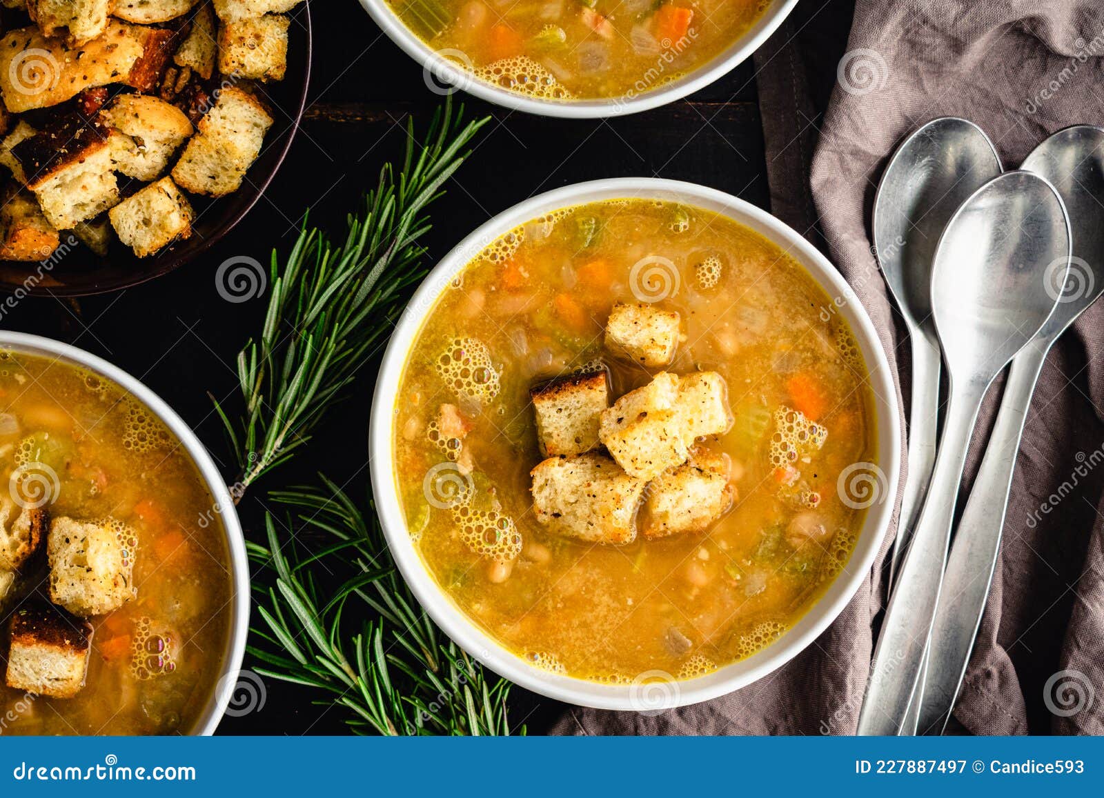 Creamy White Bean Soup with Rosemary and Pancetta Stock Image Image