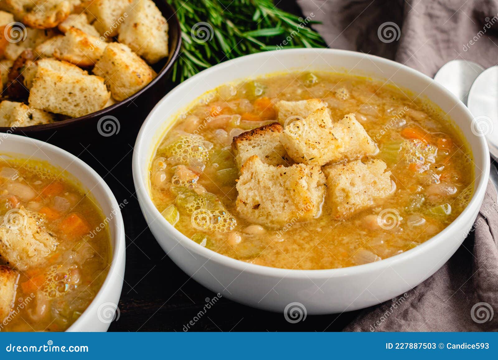 Creamy White Bean Soup with Rosemary and Pancetta Stock Image Image