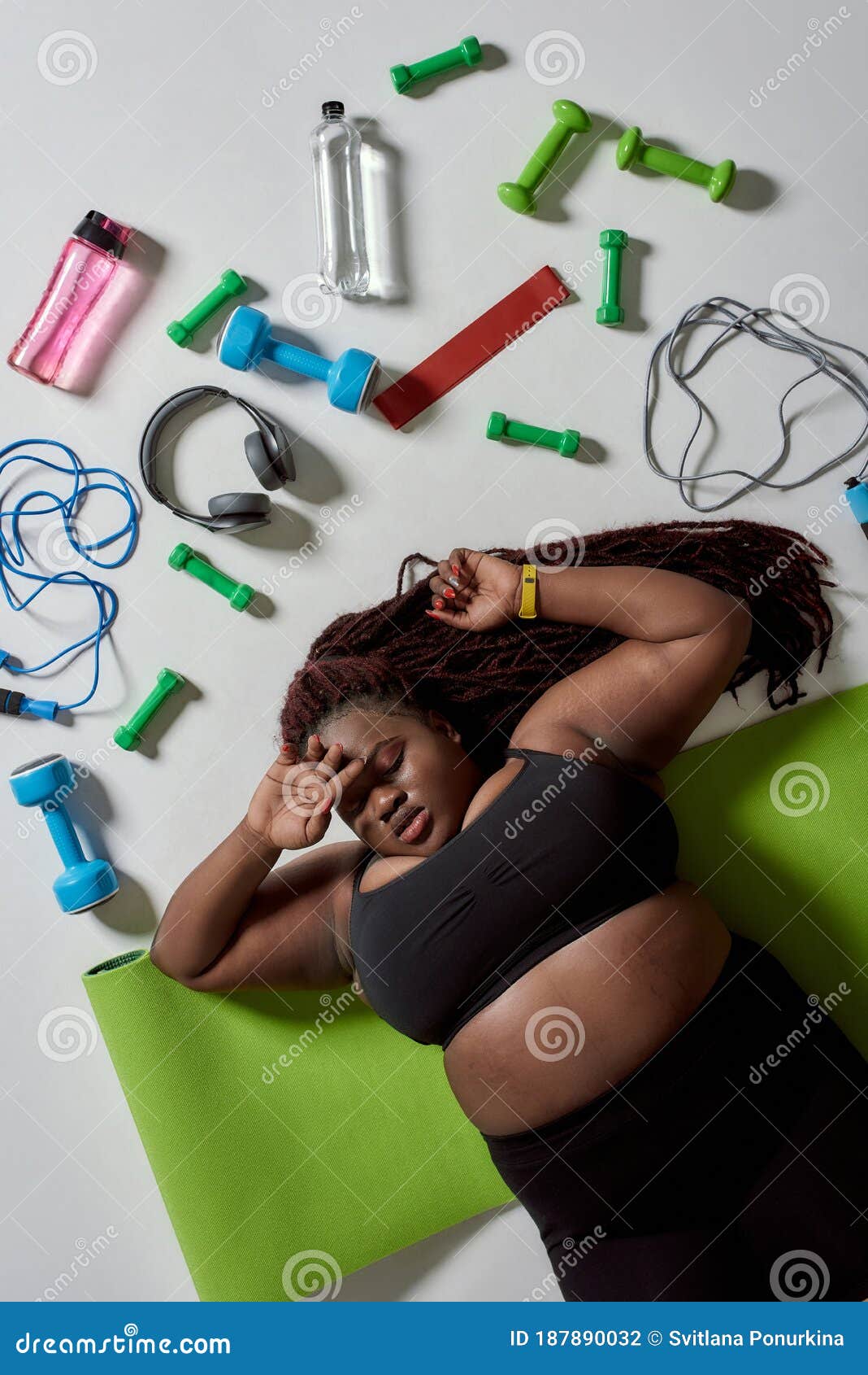 Create Change. Top View of Tired Plump, Plus Size African American Woman in  Sportswear Lying on Yoga Mat after Workout Stock Photo - Image of plus,  oversize: 187890032