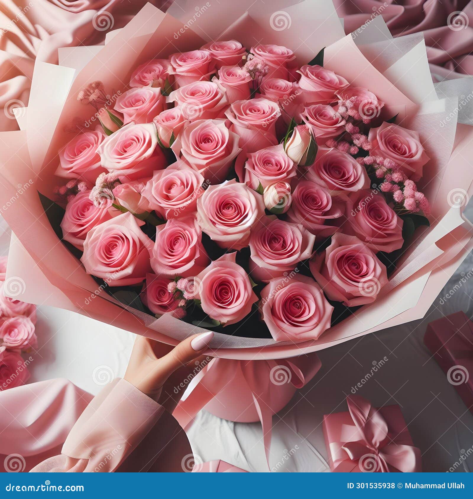 Create an Image Bouquet of Many Red Roses in Wrapping Paper, 100, for