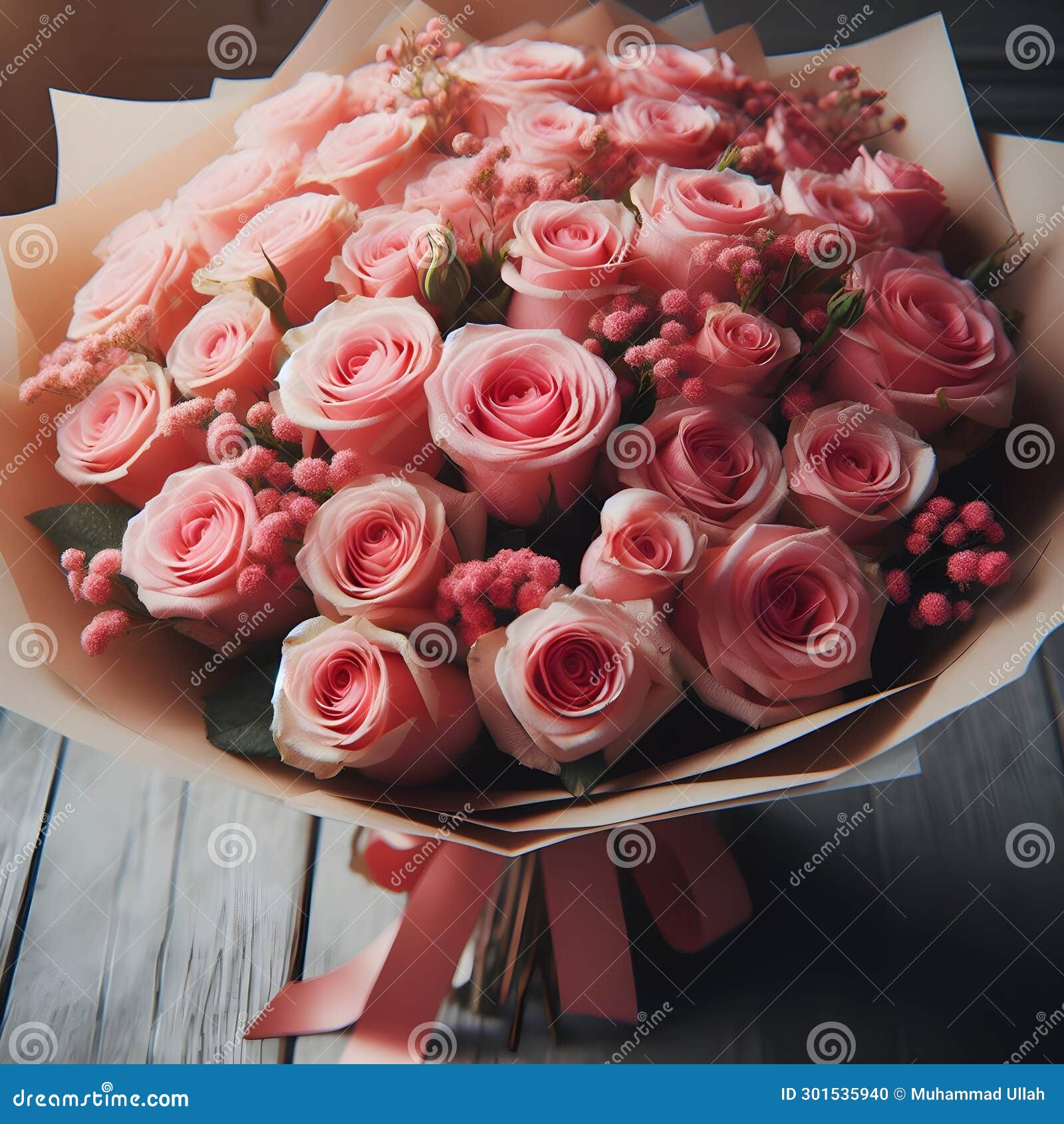 Create an Image Bouquet of Many Red Roses in Wrapping Paper, 100, for