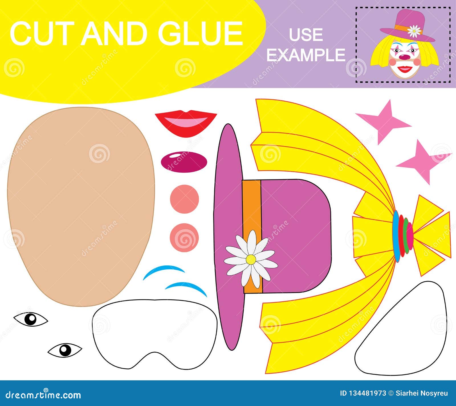 Create The Image Of Face Of Girl Clown Using Scissors And Glue. Paper ...