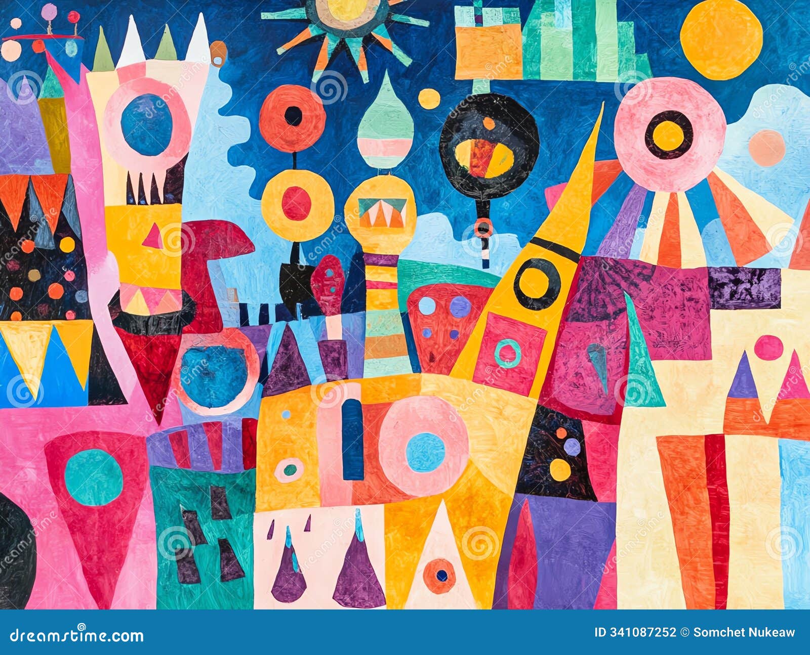 create a joyful, abstract painting of a carnival scene, where the rides and decorations are rendered in bold, playful s and