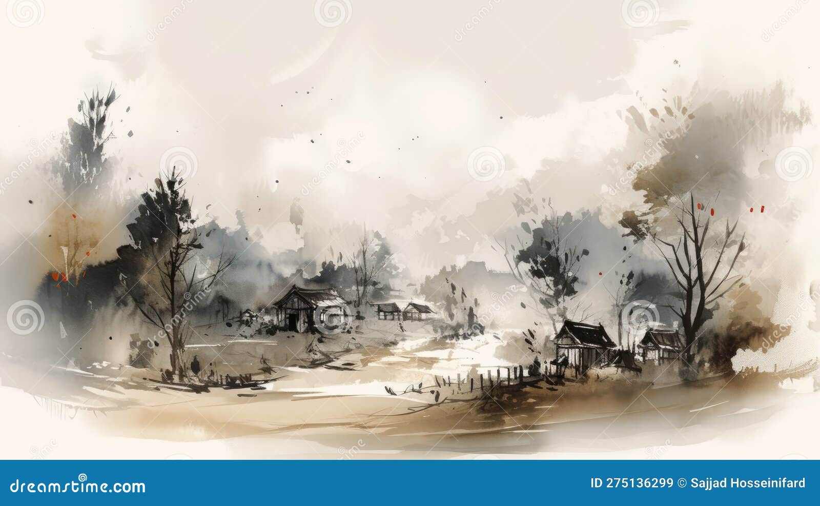 foggy landscape painting in ink gradients