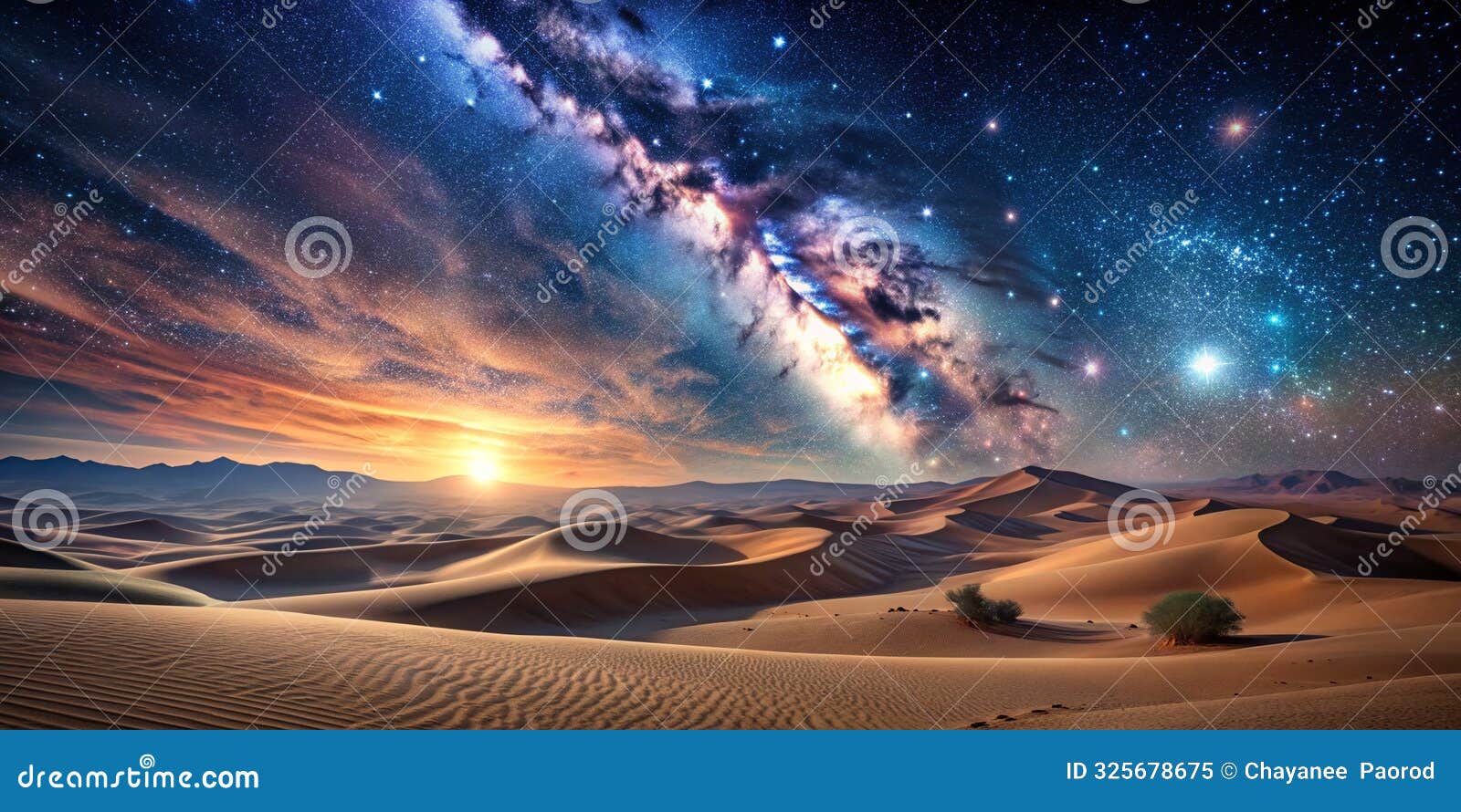 create a surreal desert landscape under a star filled sky ai generative