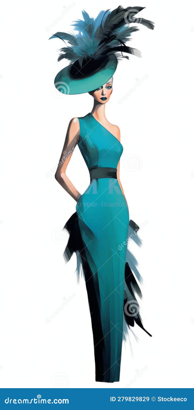 create tex avery-style image of gigi hadid in blue dress and feathered hat