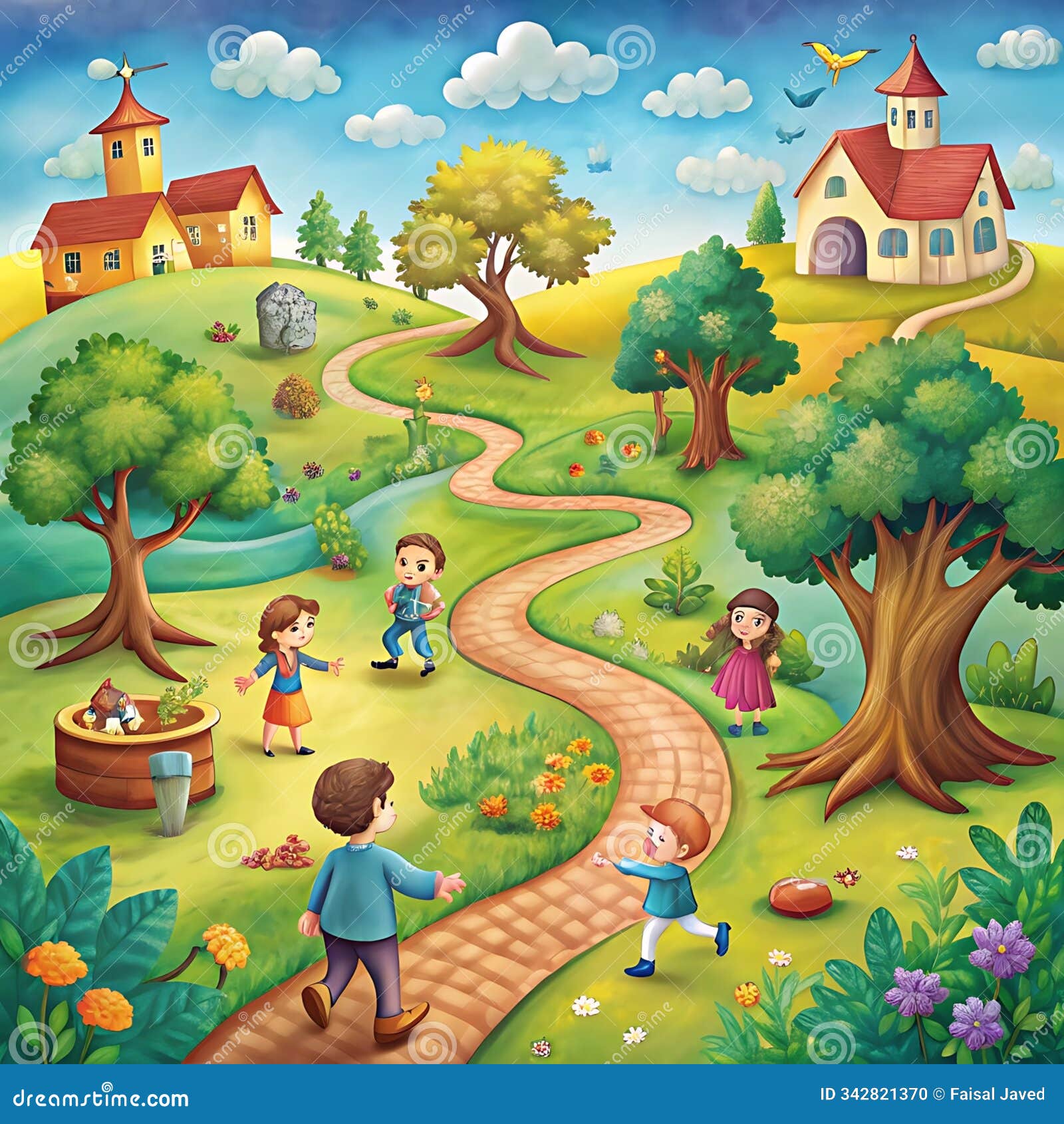 create vibrant s for an interactive storybook, featuring enchanting landscapes, whimsical characters