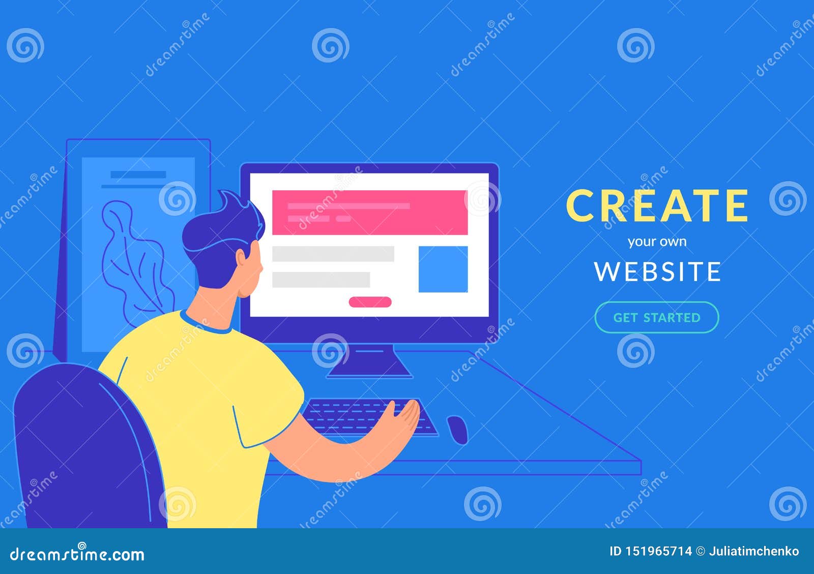 Create Your Own Website Flat Vector Illustration of Young Man Sitting Create Your Own Website Flat Vector Illustration of Young Man Sitting