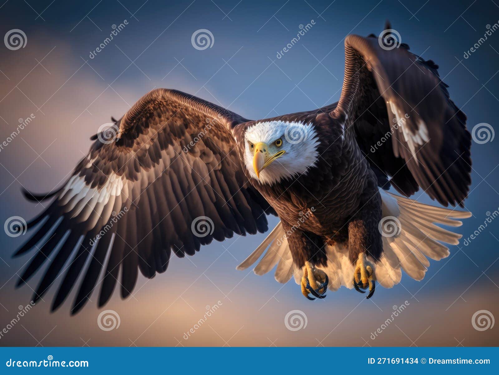 Portrait Of A Bald Eagle, Side View, Blurred Blue Sky Background In